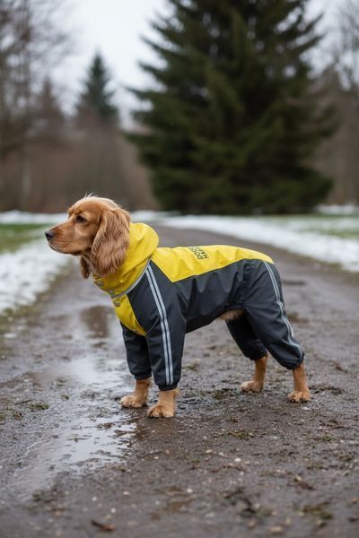 Raincoat jumpsuit for medium breeds, Yellow-black, 2L 43-45cm, Corgi, Men