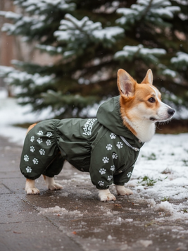 Raincoat jumpsuit for medium breeds, Dark olive green, 2L 43-45cm, Corgi, Men