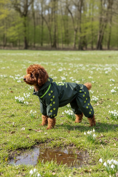 Regenoverall f&uuml;r kleine Hunderassen, dunkeloliv &ndash; Gr&ouml;&szlig;en XS&ndash;3L &ndash; f&uuml;r Malteser, Pudel, Zwergpinscher, Zwergschnauzer | Dog's Happiness 0116-01/44/55 фото